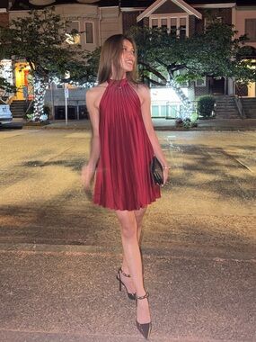 Abercrombie & Fitch Red Pleated Backless Halter Dress
